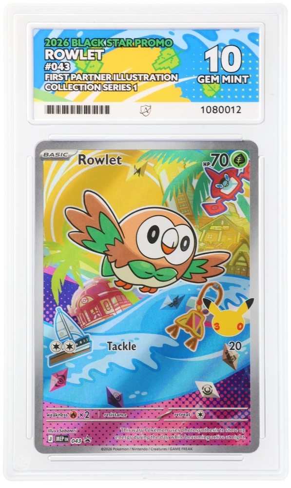 Rowlet - 043 -Black  Star Promo - ACE Graded Card 10 - #1080012 - Perfect Sub Grades