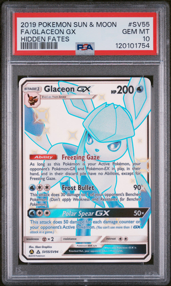 Glaceon GX - SV55/SV94 - Hidden Fates - PSA Graded Card 10 - #120101754