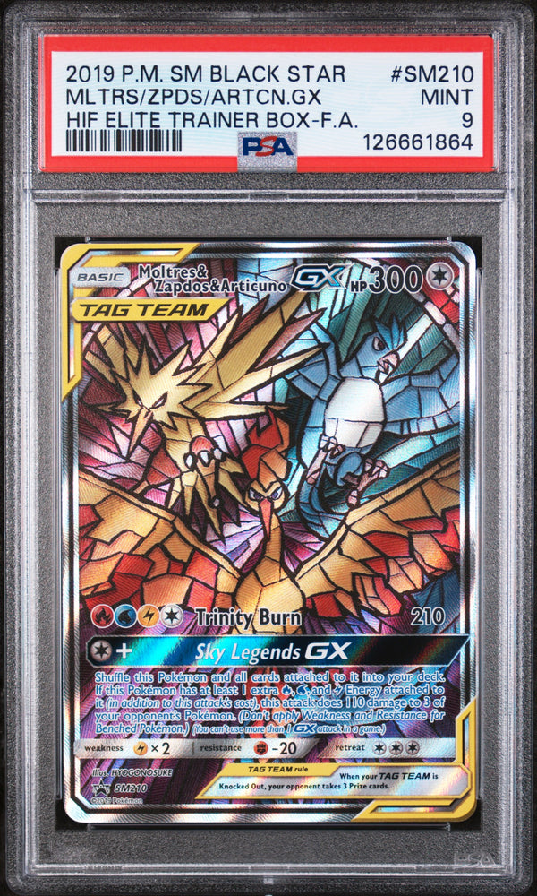 Moltres & Zapdos & Articuno GX - SM210 - Black Star Promo -  PSA Graded Card 9 - #126661864