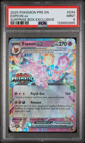 Espeon ex - 034/131 - Prismatic Evolutions - Surprise Box - PSA Graded Card 9 - #126850985