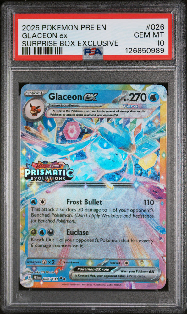 Glaceon ex - 026/131 - Prismatic Evolutions - Surprise Box - PSA Graded Card 10 - #126850989