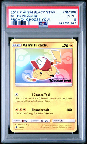 Ash's Pikachu - SM108 - Black Star Promo - PSA Graded Card 9 - #141759147