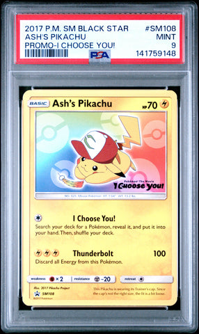 Ash's Pikachu - SM108 - Black Star Promo - PSA Graded Card 9 - #141759148