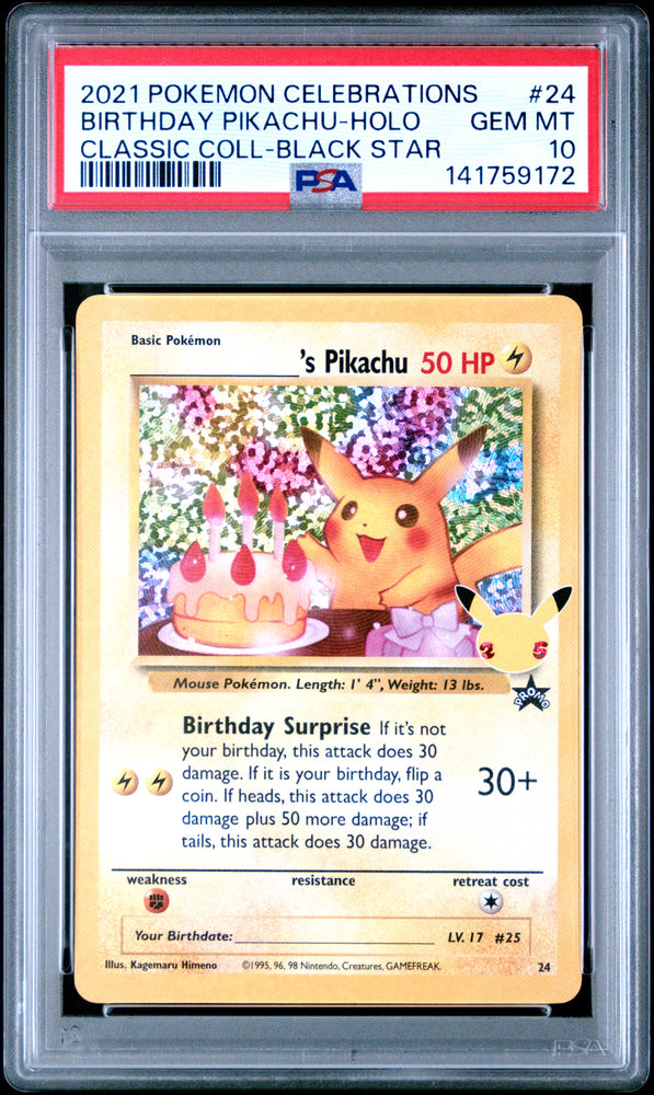 Birthday Pikachu  - 24 - Celebrations - PSA Graded Card 10 - #141759172