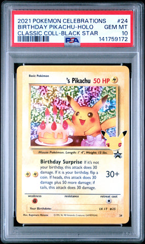 Birthday Pikachu  - 24 - Celebrations - PSA Graded Card 10 - #141759172