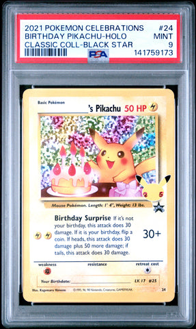 Birthday Pikachu - 24 - Black Star Promo - PSA Graded Card 9 - #141759173
