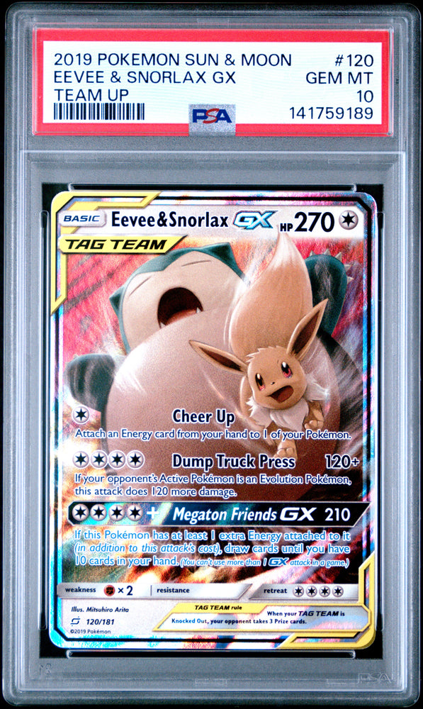 Eevee & Snorlax GX - 120/181 - Team Up - PSA Graded Card 10 - #141759189
