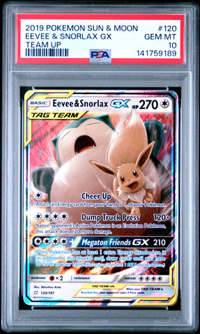 Eevee & Snorlax GX - 120/181 - Team Up - PSA Graded Card 10 - #141759189