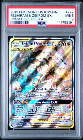 Reshiram & Zekrom GX - 222/236 - Cosmic Eclipse - PSA Graded Card 9 - #141759191