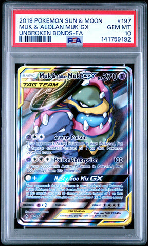 Muk & Alolan Muk GX - 197/214 - Unbroken Bonds - PSA Graded Card 10 - #141759192