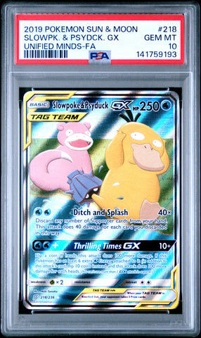 Slowpoke & Psyduck GX - 218/236- Unbroken Bonds - PSA Graded Card 10 - #141759193