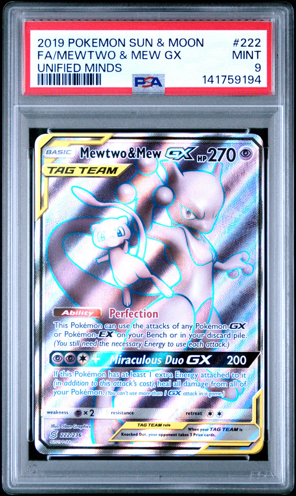 Mewtwo & Mew GX - 222/236 - Unified Minds - PSA Graded Card 9 - #141759194