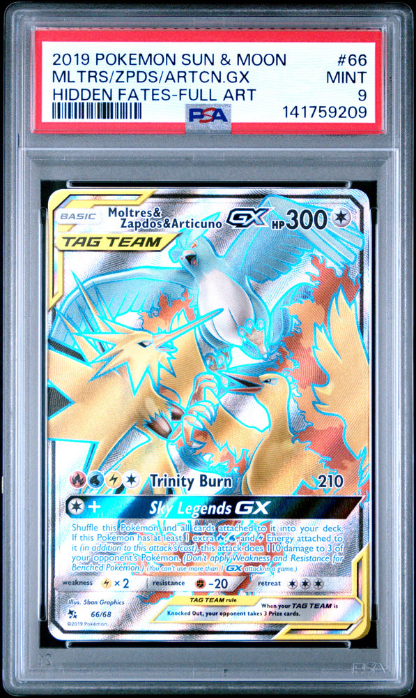 Moltres & Zapdos & Articuno GX - 66/68 - Hidden Fates - PSA Graded Card 9 - #141759209