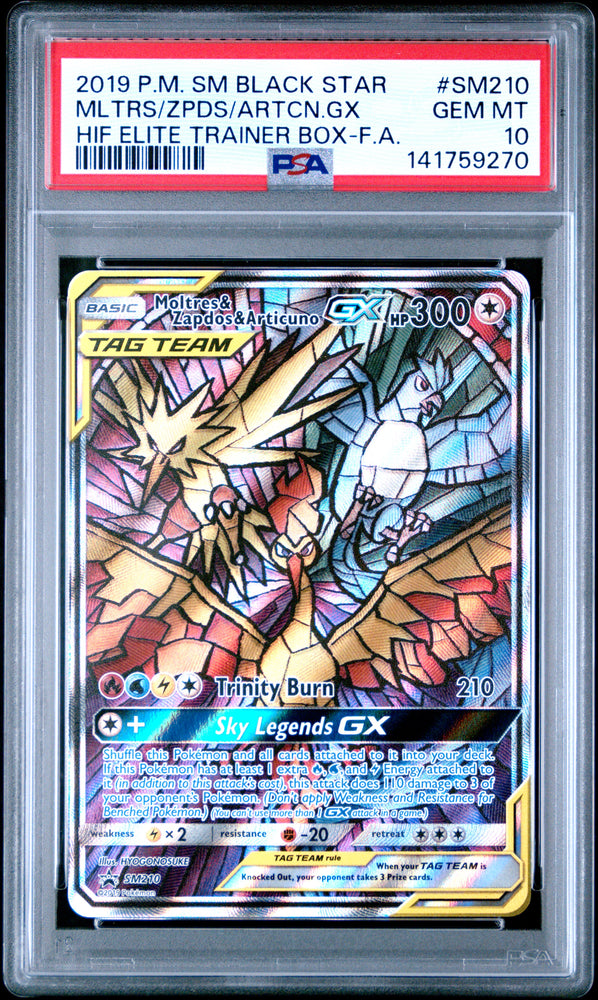 Moltres & Zapdos & Articuno GX - SM210 - Black Star Promo - PSA Graded Card 10 - #141759270