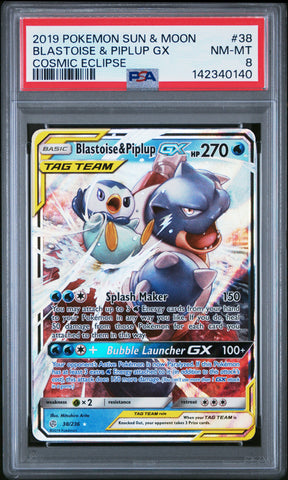 Blastoise & Piplup GX - 38/236 - Cosmic Eclipse - PSA 8 - #142340140