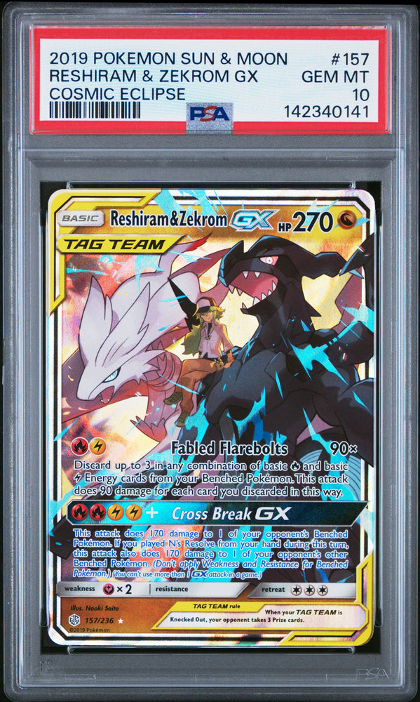 Reshiram & Zekrom GX - 157/236 - Cosmic Eclipse - PSA Graded Card 10 - #142340141