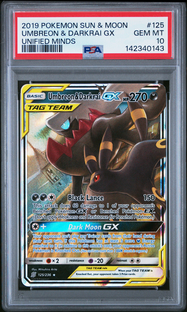 Umbreon & Darkrai GX - 125/236 - Unified Minds - PSA Graded Card 10 - #142340143