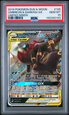 Umbreon & Darkrai GX - 125/236 - Unified Minds - PSA Graded Card 10 - #142340143