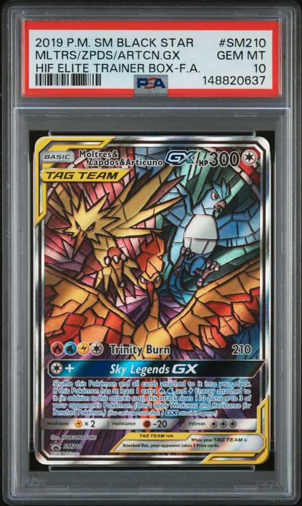 Moltres & Zapdos & Articuno GX - SM210 - Black Star Promo - PSA Graded Card 10 - #148820637