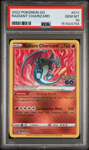 Radiant Charizard - 011/078 - Pokemon GO - PSA Graded Card 10 - #151524754