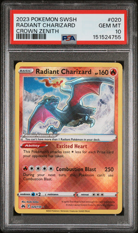 Radiant Charizard - 020/159 - Crown Zenith - PSA Graded Card 10 - #151524755
