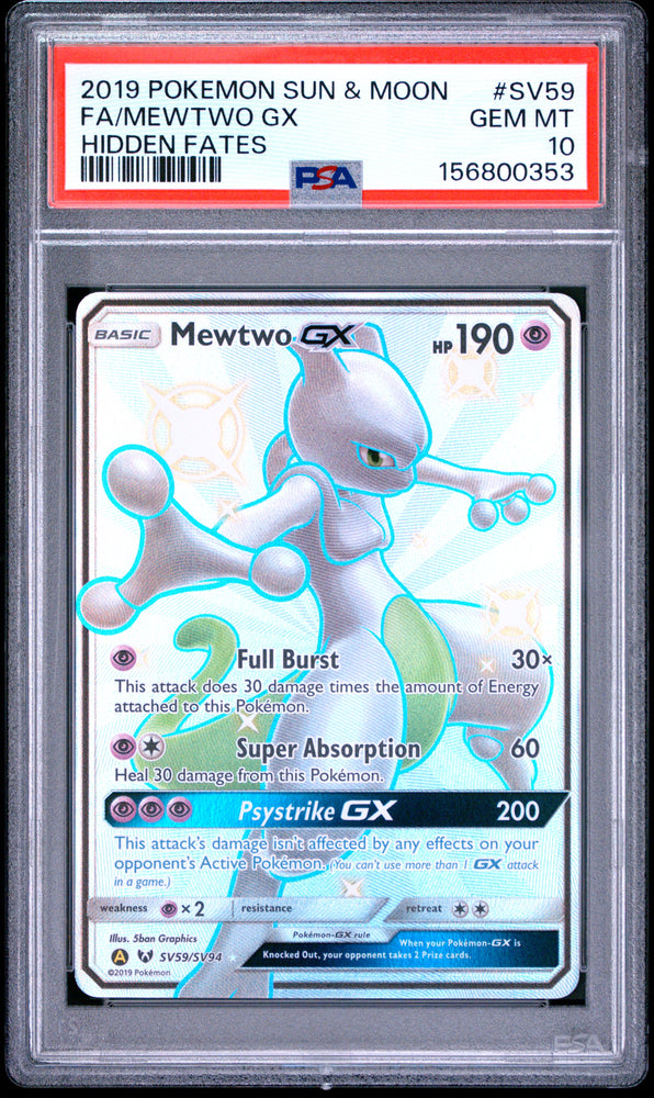 Mewtwo GX - SV59/SV94- Hidden Fates - PSA Graded Card 10 - #156800353