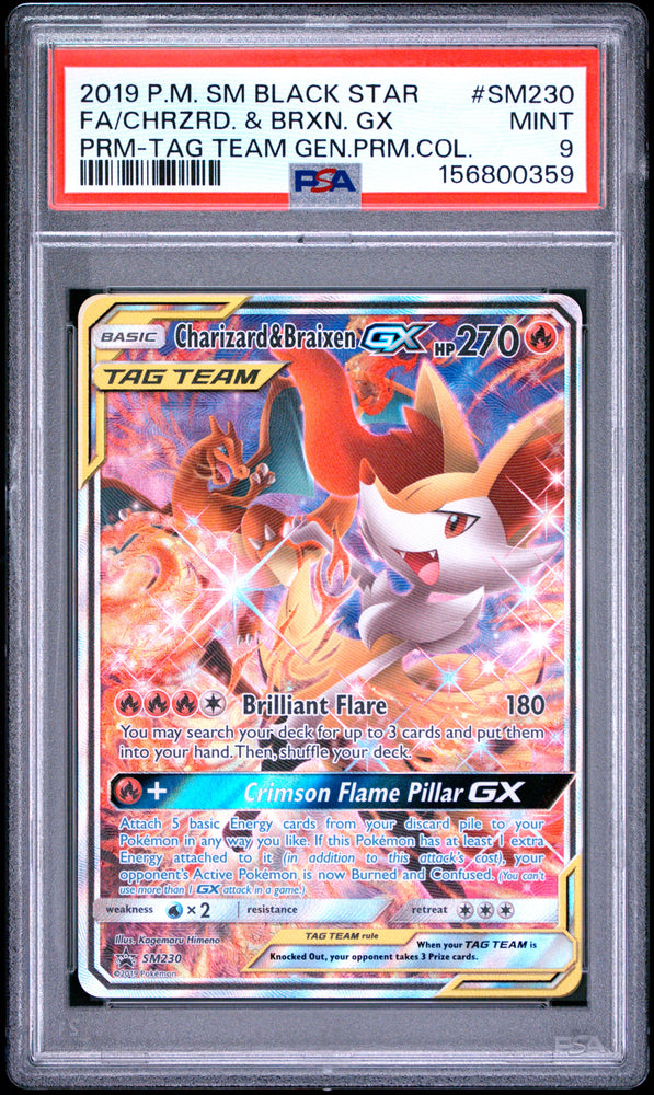 Charizard & Braixen GX - SM230 - Black Star Promo - PSA Graded Card 9 - #156800359