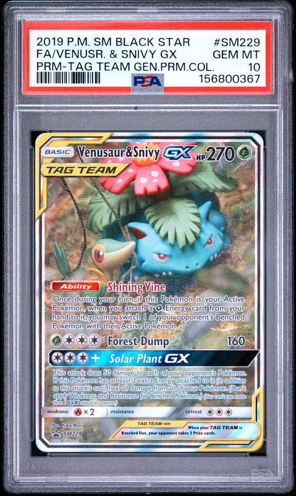 Venusaur & Snivy GX - SM229 - Black Star Promo - PSA Graded Card 10 - #156800367