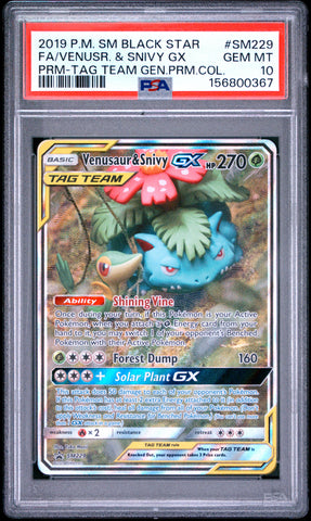 Venusaur & Snivy GX - SM229 - Black Star Promo - PSA Graded Card 10 - #156800367