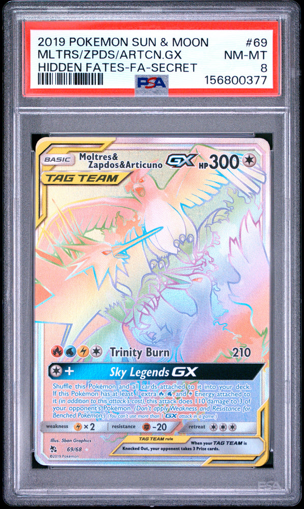 Moltres & Zapdos & Articuno GX - 69/68 - Hidden Fates - PSA 8 - #156800377