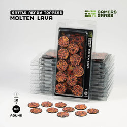 GAMER'S GRASS BATTLE READY TOPPERS - MOLTEN LAVA - ROUND 28MM (10 COUNT)