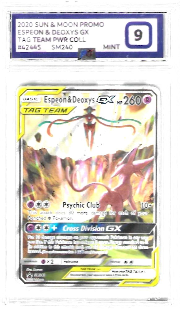 Espeon & Deoxys GX - SM240 - Black Star Promo - PG Graded Card 9 - #42445