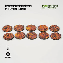 GAMER'S GRASS BATTLE READY TOPPERS - MOLTEN LAVA - ROUND 28MM (10 COUNT)