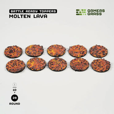 GAMER'S GRASS BATTLE READY TOPPERS - MOLTEN LAVA - ROUND 28MM (10 COUNT)