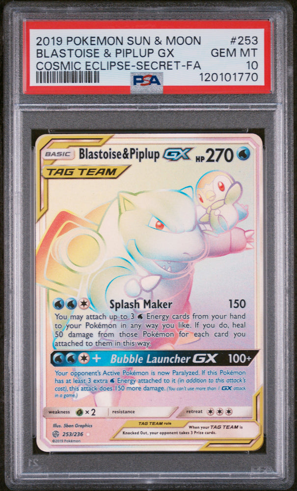 Blastoise & Piplup GX - 253/236 - Cosmic Eclipse - PSA Graded Card 10 - #120101770