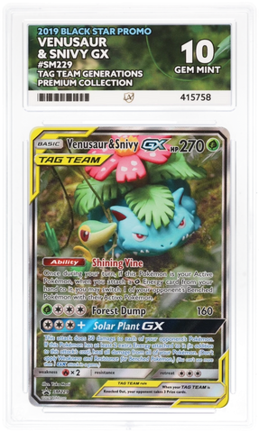 Venusaur & Snivy GX - SM229 - Black Star Promo - ACE Graded Card 10 - #415758 ** Perfect Sub-Grades **