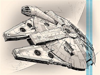 Canvas Print 60x80 cm - Star Wars Episode VII (Millennium Falcon Pencil Sketch Art)