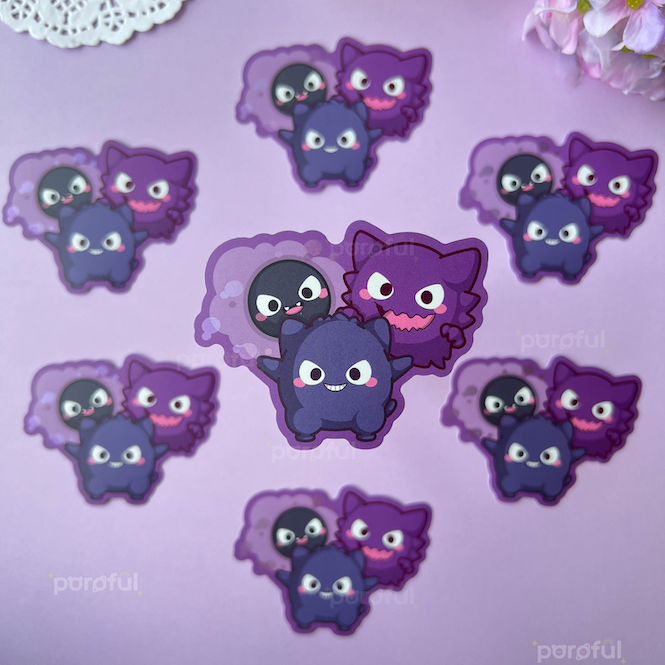 Poroful Stickers - Vinyl 3" Sticker Pokemon - Gastly, Haunter & Gengar - Ghost Trio