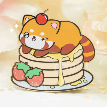 Red Panda Pancakes - Pin Badge by Poroful
