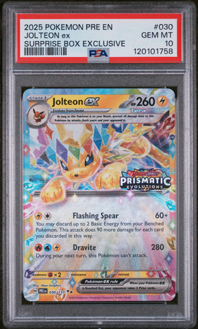 Jolteon ex - 030/131 - Prismatic Evolutions - Surprise Box - PSA Graded Card 10 - #120101758