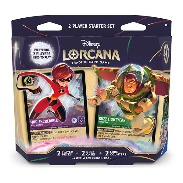 DISNEY LORCANA TRADING CARD GAME  – 2 PLAYER STARTER DECKS – ELASTIGIRL & BUZZ LIGHTYEAR ** AVAILABLE IN STORE 08/05/2026 **