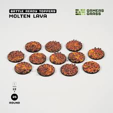 GAMER'S GRASS BATTLE READY TOPPERS - MOLTEN LAVA - ROUND 25MM (12 COUNT)