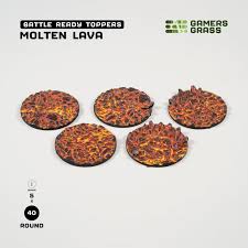 GAMER'S GRASS BATTLE READY TOPPERS - MOLTEN LAVA - ROUND 40MM (5 COUNT)