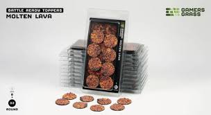 GAMER'S GRASS BATTLE READY TOPPERS - MOLTEN LAVA - ROUND 32MM (8 COUNT)