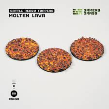 GAMER'S GRASS BATTLE READY TOPPERS - MOLTEN LAVA - ROUND 50MM (3 COUNT)