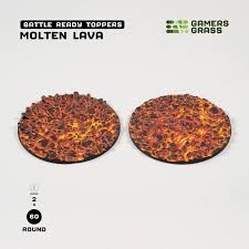 GAMER'S GRASS BATTLE READY TOPPERS - MOLTEN LAVA - ROUND 60MM (2 COUNT)