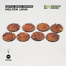 GAMER'S GRASS BATTLE READY TOPPERS - MOLTEN LAVA - ROUND 32MM (8 COUNT)