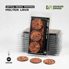 GAMER'S GRASS BATTLE READY TOPPERS - MOLTEN LAVA - ROUND 50MM (3 COUNT)