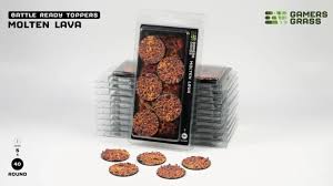 GAMER'S GRASS BATTLE READY TOPPERS - MOLTEN LAVA - ROUND 40MM (5 COUNT)