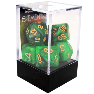 Poly Dice Set - Elemental - Green and Black, Boxed